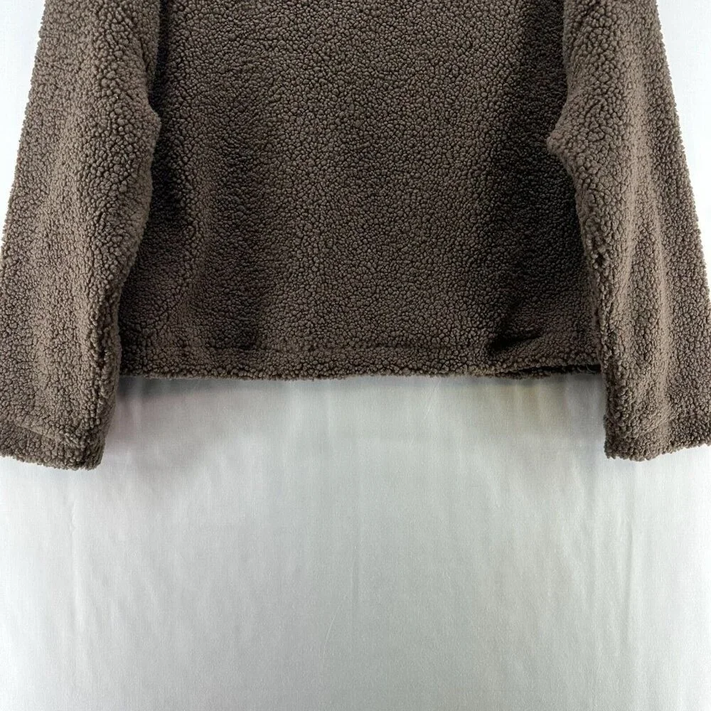 LNA Clothing Sweatshirt Womens L Faux Fur Sherpa 1/4 Zip Pullover Jumper Brown - Picture 6 of 11